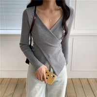 Women's Cross V-neck Long-sleeved T-shirt Inner Bottoming Sweater