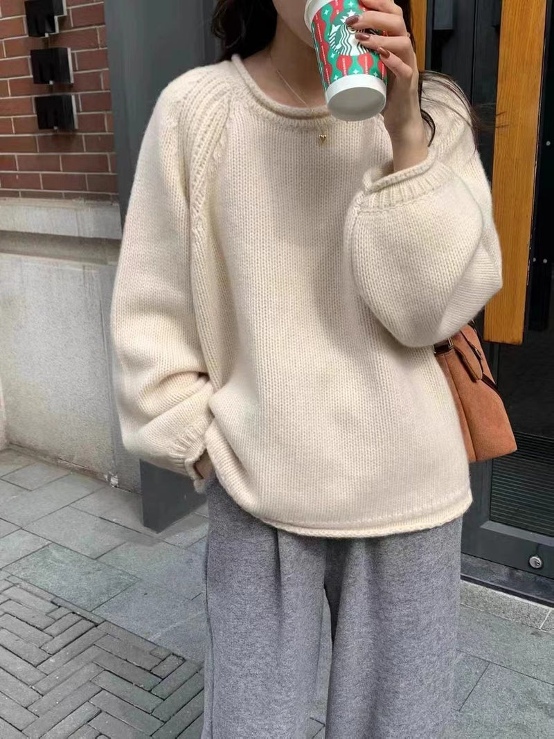 Solid Color Idle Style Pullover Knitted Sweater