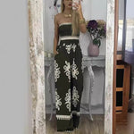 Wrapped Chest Printed Jumpsuit, High Waisted Casual Pants For Women