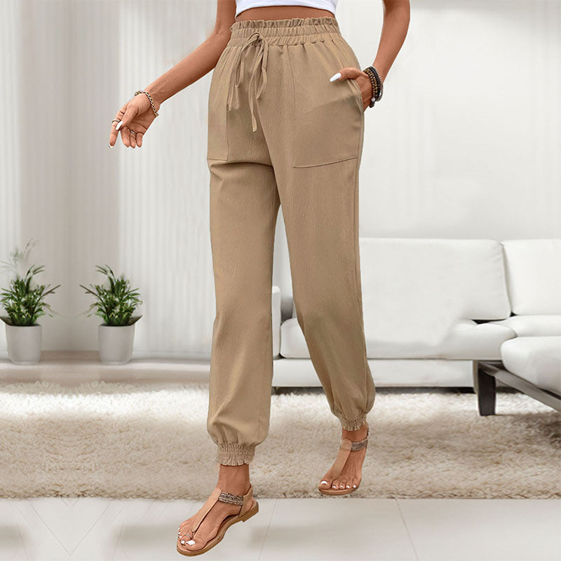 Women's Lace Up Elastic Waist Skinny Pants