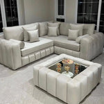 New Penal Lilly Cream Plush Velvet 5 Seater Corner L-Shape Comfy Sofa