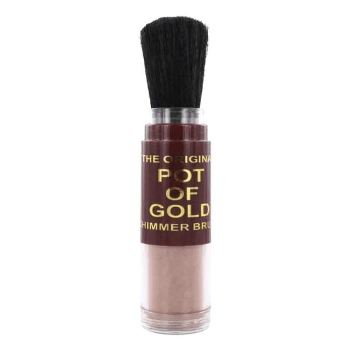 Makeup brush with a container labeled 'The Original Pot of Gold Shimmer Brush' on a white background