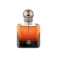 Perfume bottle labeled 'Proud of You Absolute' on a white background