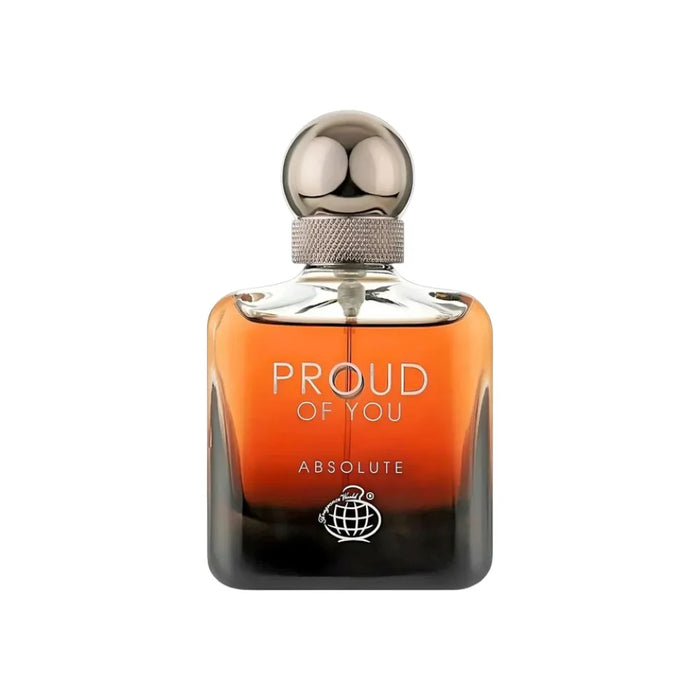 Perfume bottle labeled 'Proud of You Absolute' on a white background