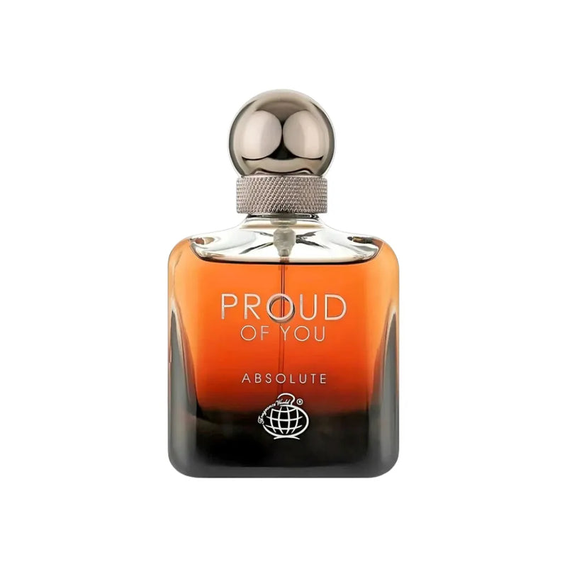 Perfume bottle labeled 'Proud of You Absolute' on a white background