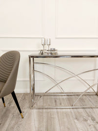 Stella Chrome Console Table with Stomach Ash Grey Sintered Top