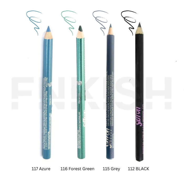Four eyeliner pencils in different colors with color codes on a white background.