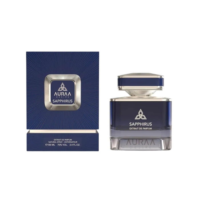 Auraa Saphirus perfume bottle and packaging on a white background