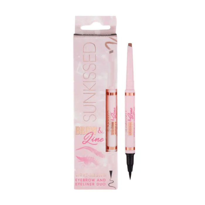 Eyebrow and eyeliner duo with packaging on a white background