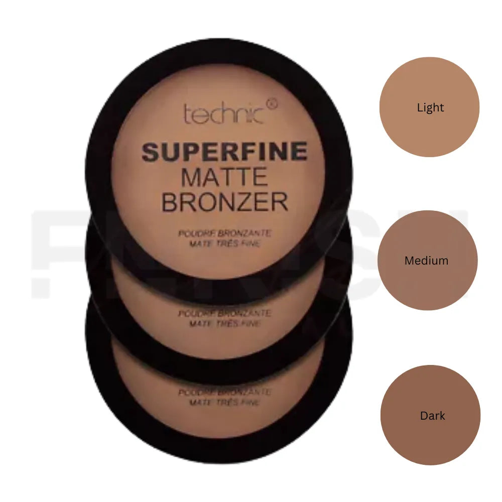 Technic Superfine Matte Bronzer with color swatches on a white background