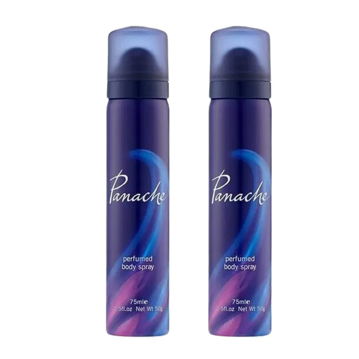 Two bottles of Panache perfumed body spray on a white background