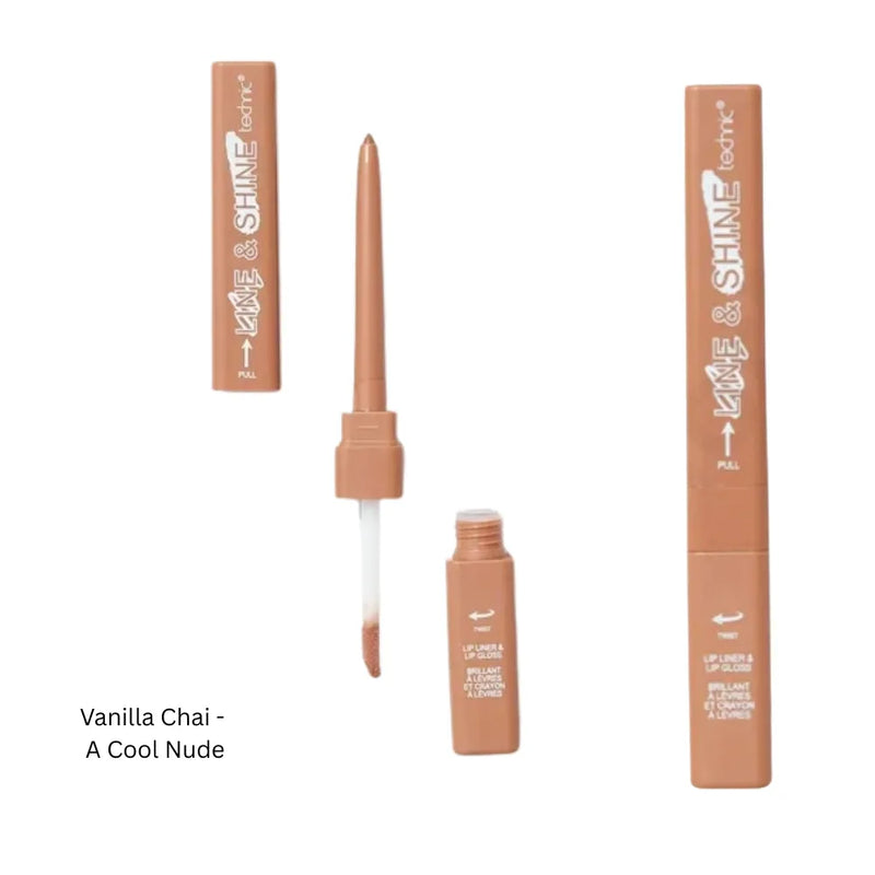 Lip liner with applicator and packaging on a white background