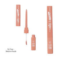 Lip gloss set with applicator and packaging on a white background