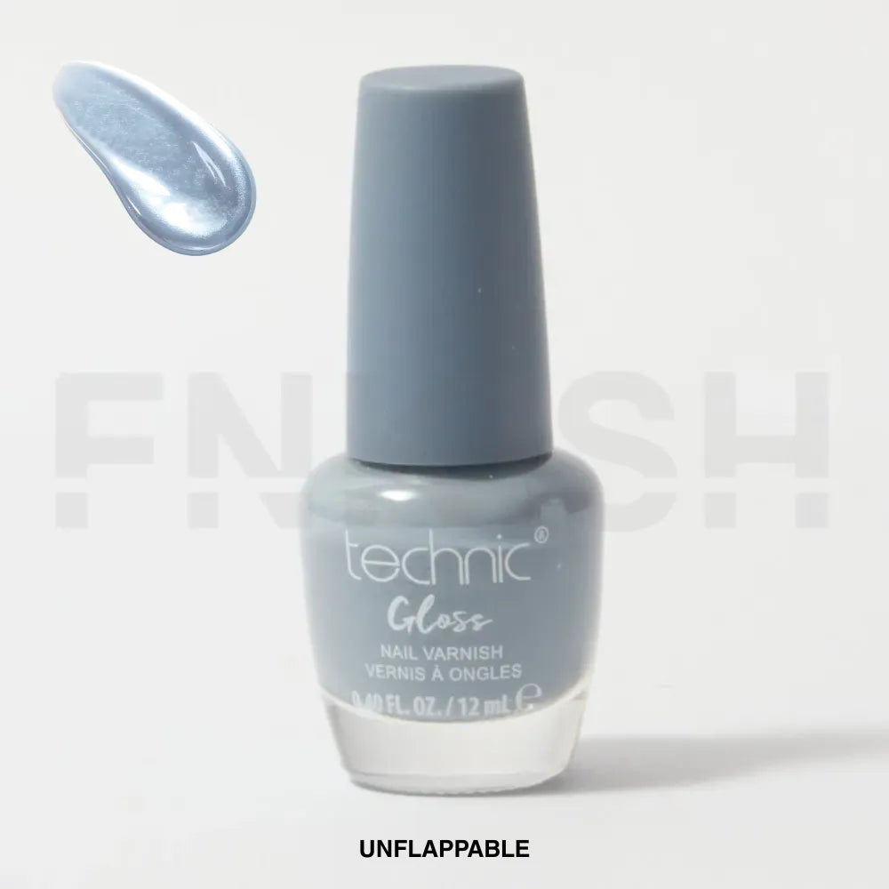 technic Gloss nail polish bottle with a gray color swatch on a white background