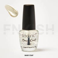 Bottle of Technic base coat nail polish with a swatch on a white background