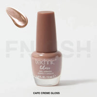 Bottle of technic Cafe Creme Gloss nail varnish on a white background