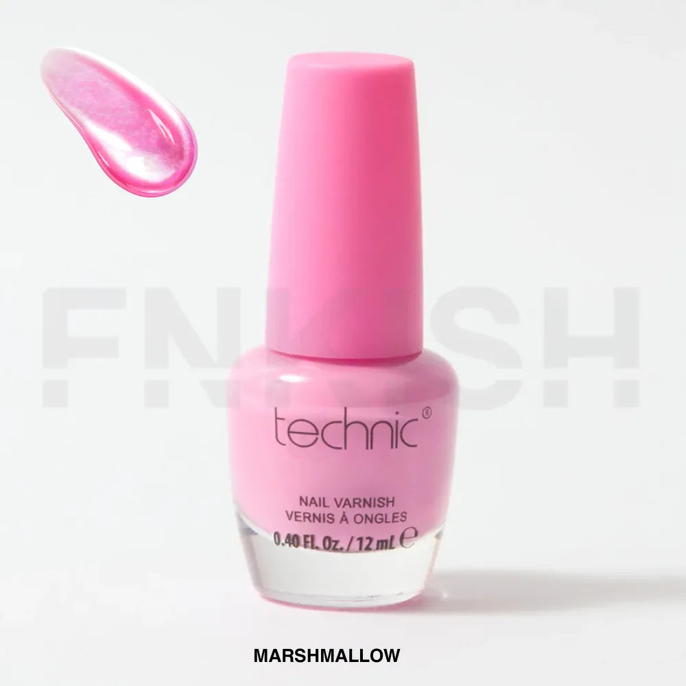 Pink nail polish bottle with 'technic' branding on a white background