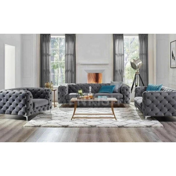 Full Back Spanish Chesterfield Plush Sofa 3 Seater 2 Seater Armchair Set