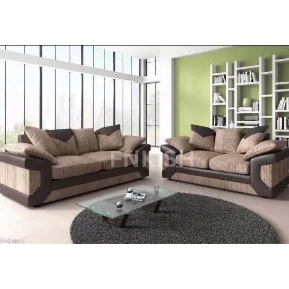 Dino Jumbo Brown Fabric/Leather 3+2 Seater Sofa Set