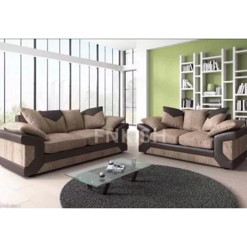 Dino Jumbo Brown Fabric/Leather 3+2 Seater Sofa Set