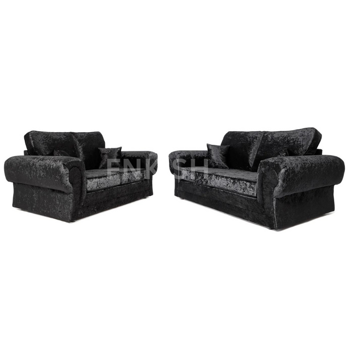 New Shimmer Black Crush Velvet Sofa 3+2 Seater Sofas Set