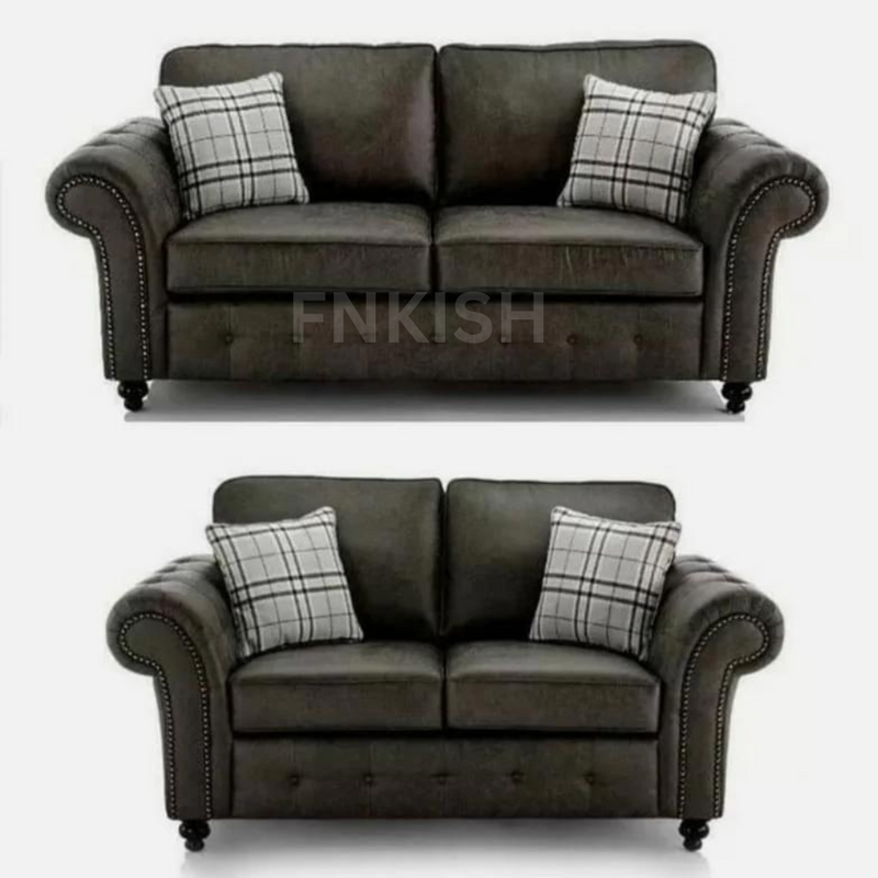 Oakland Faux Leather 3+2 Seater Sofa Set in Charcoal Grey