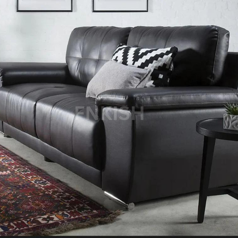 Kansas Black Imported Leather 3+2 Seater Sofas Set