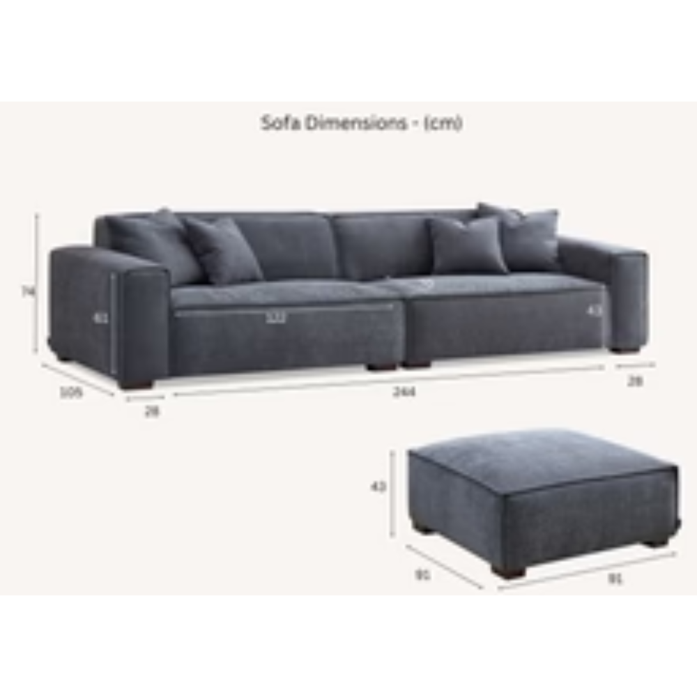 Aluxo Dakota 4 seater with Chaise in Midnight Boucle