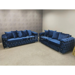 Ashton Chelsea Sofa 3+2 Seater Set Scatter Back Blue Plush Velvet