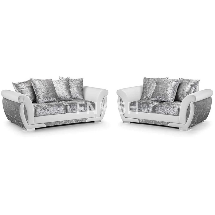 Farrow Crushed Velvet Leather White/Silver 3+2 Sofa