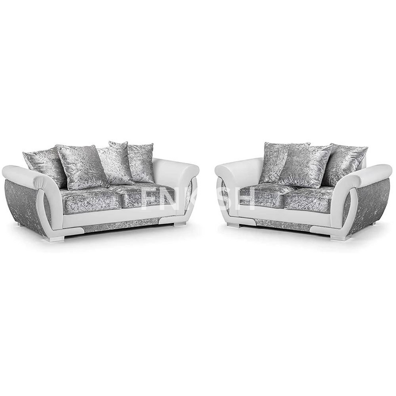 Farrow Crushed Velvet Leather White/Silver 3+2 Sofa