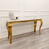Louis Gold Console Table in White Glass Top