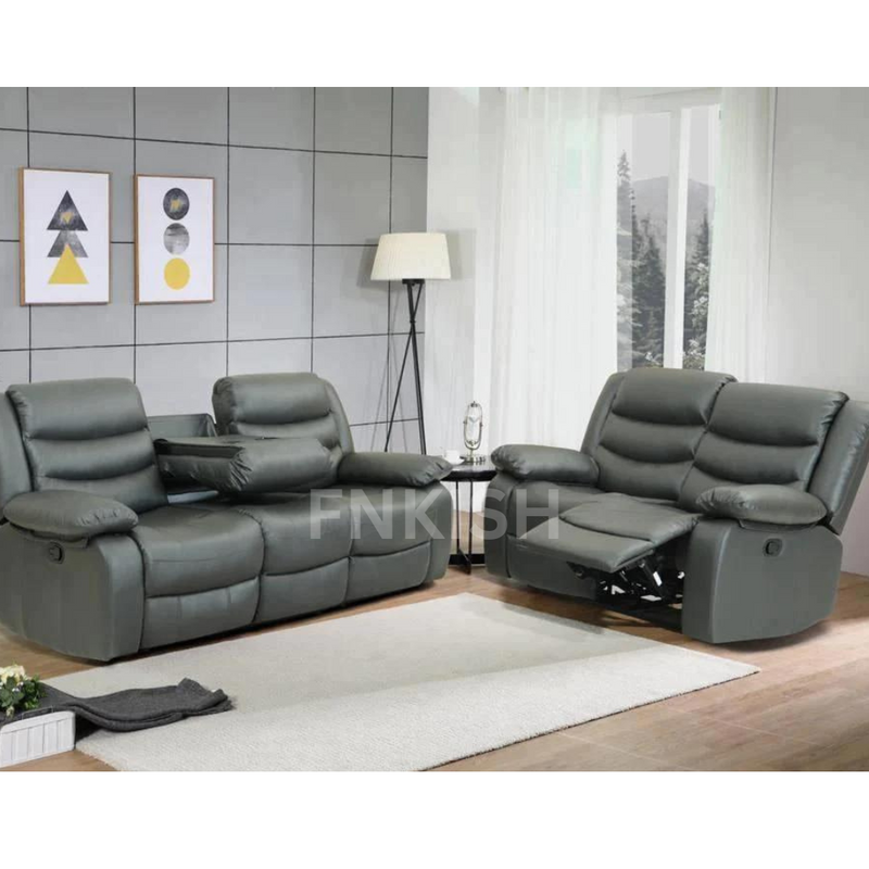 New Roma Recliner 3 Seater 2 Seater Grey PU Leather Quality Sofa