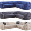 New UK Made Khalifa Chesterfield 5 Seater Corner Sofa Deep Button Round Couch In Plush Blue