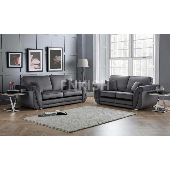 Luxe Plush Steel Grey Sofa 3+2 Seater Sofa Set