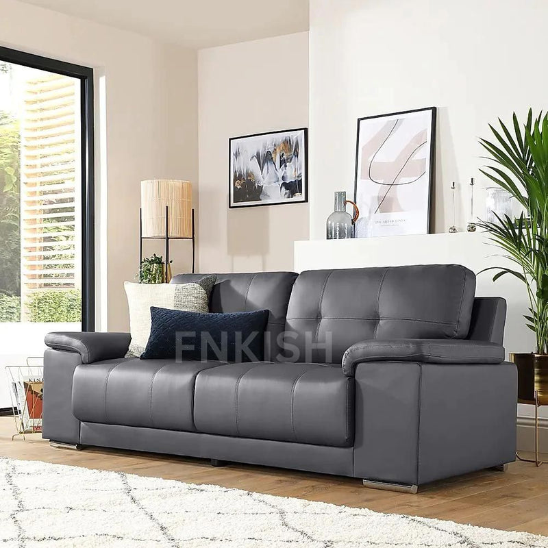Kansas Grey Leather 3+2 Seater Sofa Set