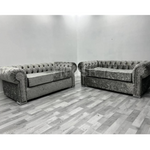 New Round Classic Chesterfield Silver Crush Velvet 3 Seater Sofa 2 Seater Sofa Bed Set