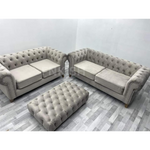 New Round Classic Chesterfield Couch Cream Plush 3 Seater 2 Seater Sofas Set