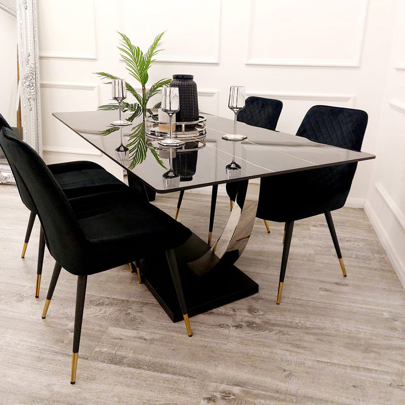 Venus 1.6 Chrome Dining Table with Black Sintered Stone Top