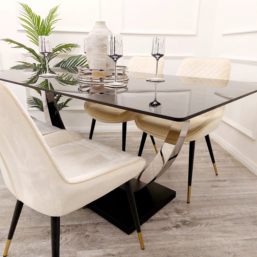 Venus 1.6 Chrome Dining Table with Black Sintered Stone Top