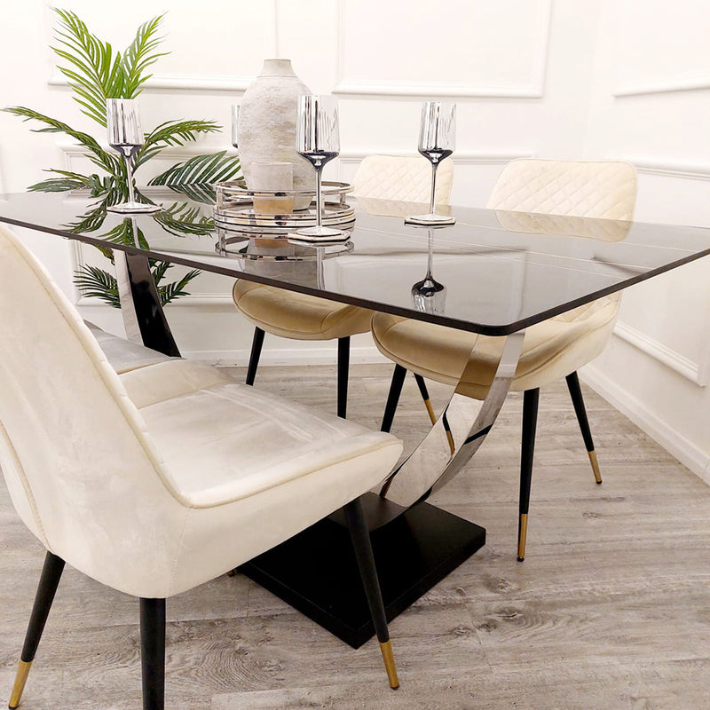 Venus 1.6 Chrome Dining Table with Black Sintered Stone Top