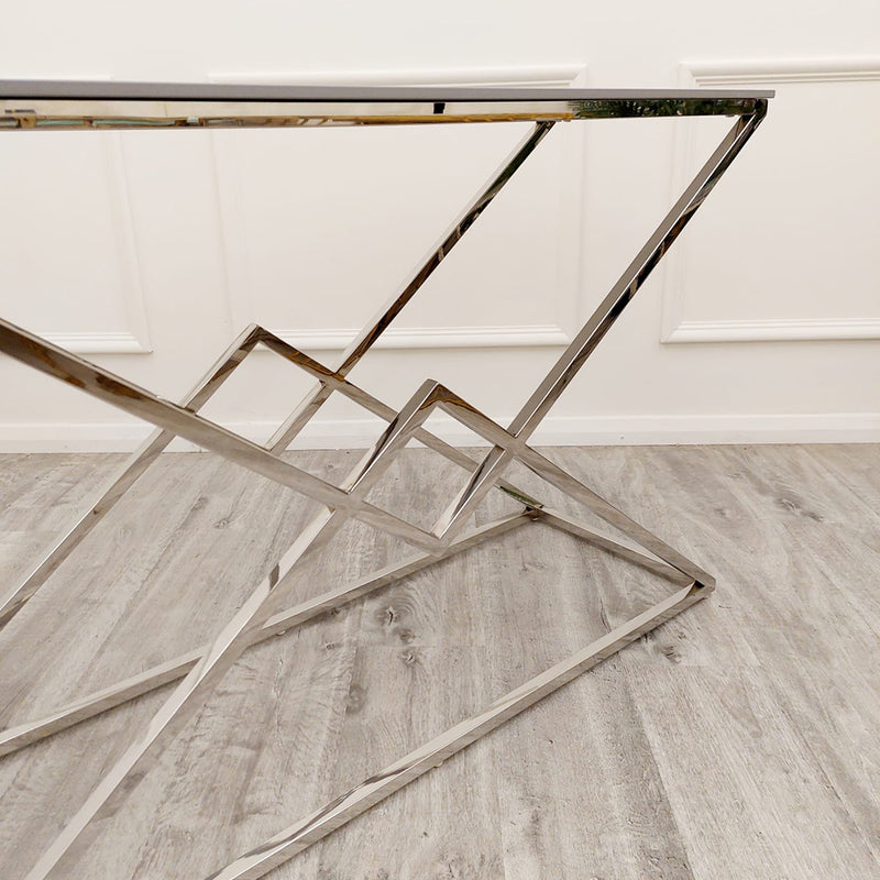 Vesta Chrome Console Table with Stomach Ash Sintered Stone Top