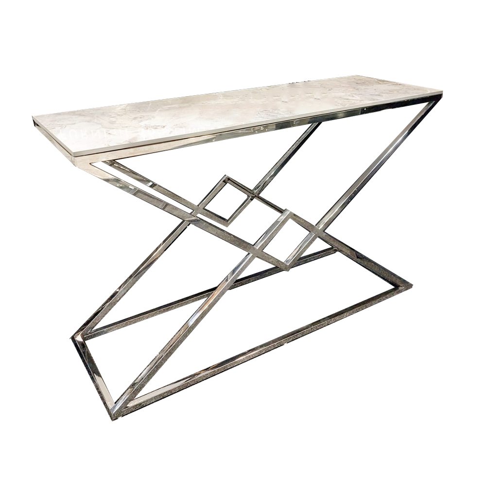 Vesta Chrome Console Table with Stomach Ash Sintered Stone Top