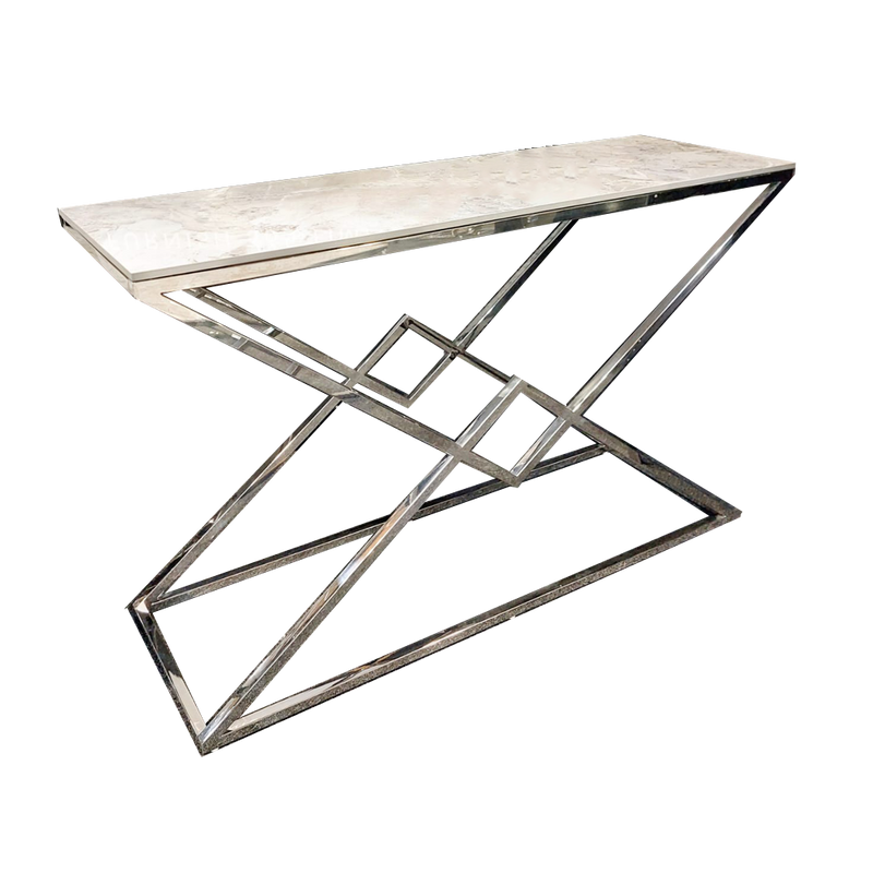 Vesta Chrome Console Table with Stomach Ash Sintered Stone Top