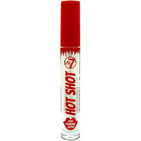 Lip gloss with red cap and white body displaying 'W7' brand logo on a white background