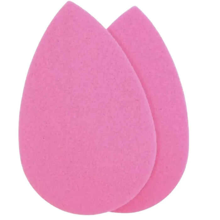 Two pink makeup sponges on a white background