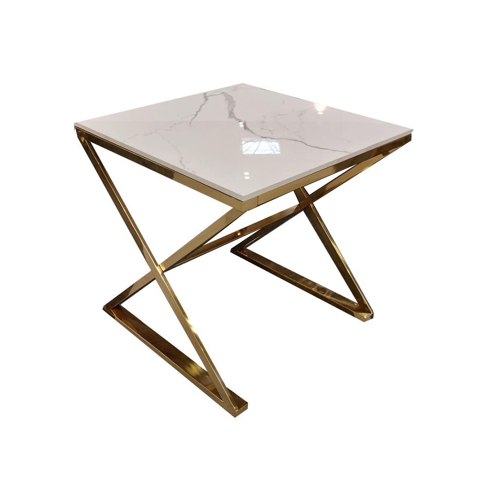 Zion Gold Lamp Table with Polar White Sintered Top