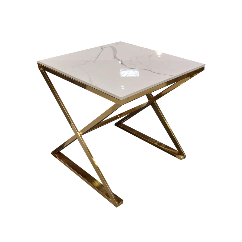 Zion Gold Lamp Table with Polar White Sintered Top