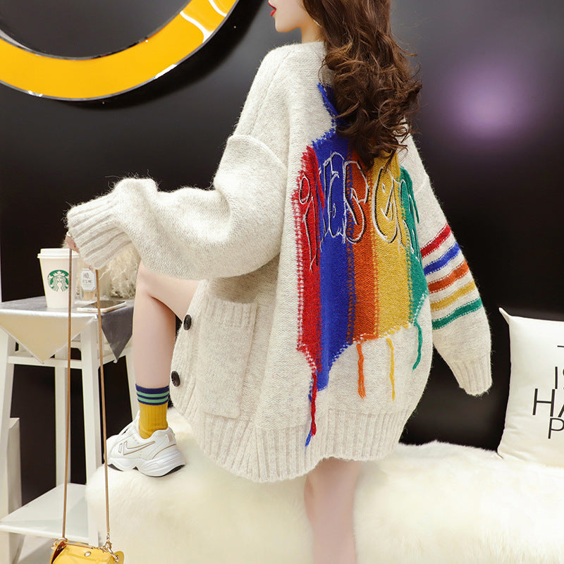 Women's Color Blocking Loose Cardigan Sweater Coat