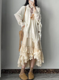 Fringed Sweater Shawl Sweater Women's Creamy-white Cloak